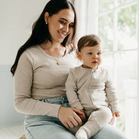 Organic Cotton Fine Rib Womens Long Sleeve Top - Sand Marle Childrens Womens Top from Jamie Kay NZ