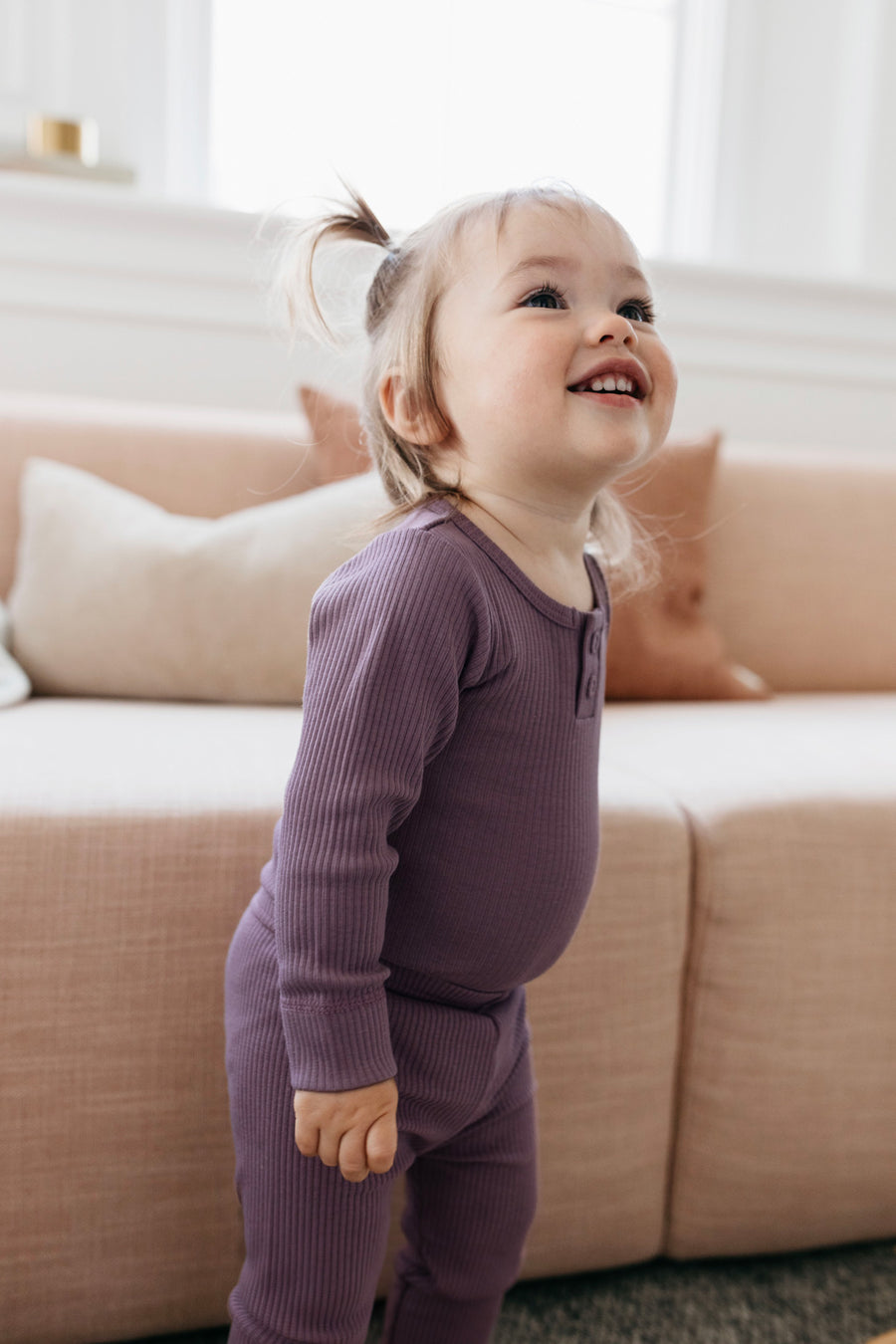 Organic Cotton Modal Elastane Long Sleeve Bodysuit  - Mauve - Baby Bodysuit at Jamie Kay