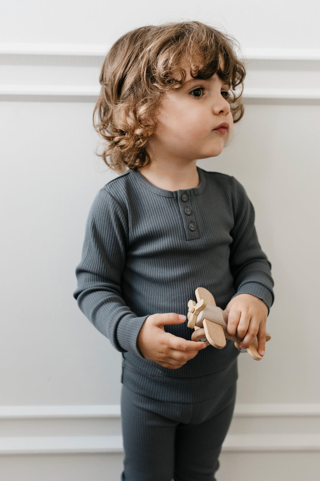 Organic Cotton Modal Long Sleeve Henley - Smoke Childrens Top from Jamie Kay NZ