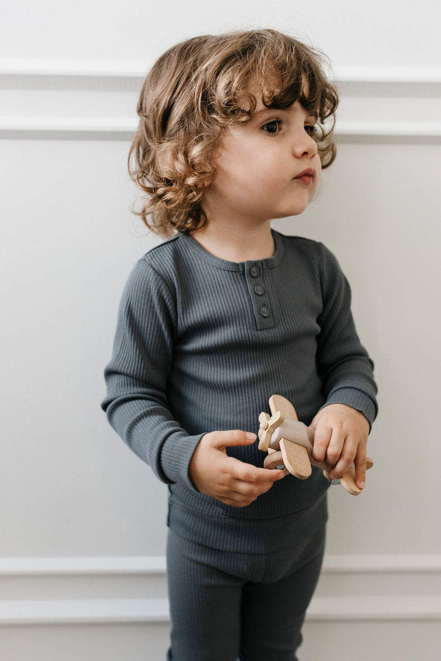 Organic Cotton Modal Long Sleeve Henley - Smoke Childrens Top from Jamie Kay NZ