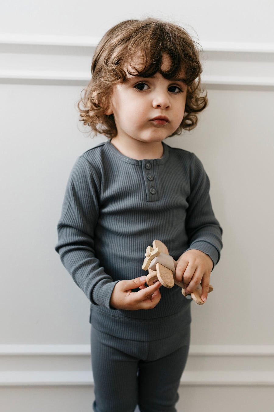 Organic Cotton Modal Long Sleeve Henley - Smoke Childrens Top from Jamie Kay NZ