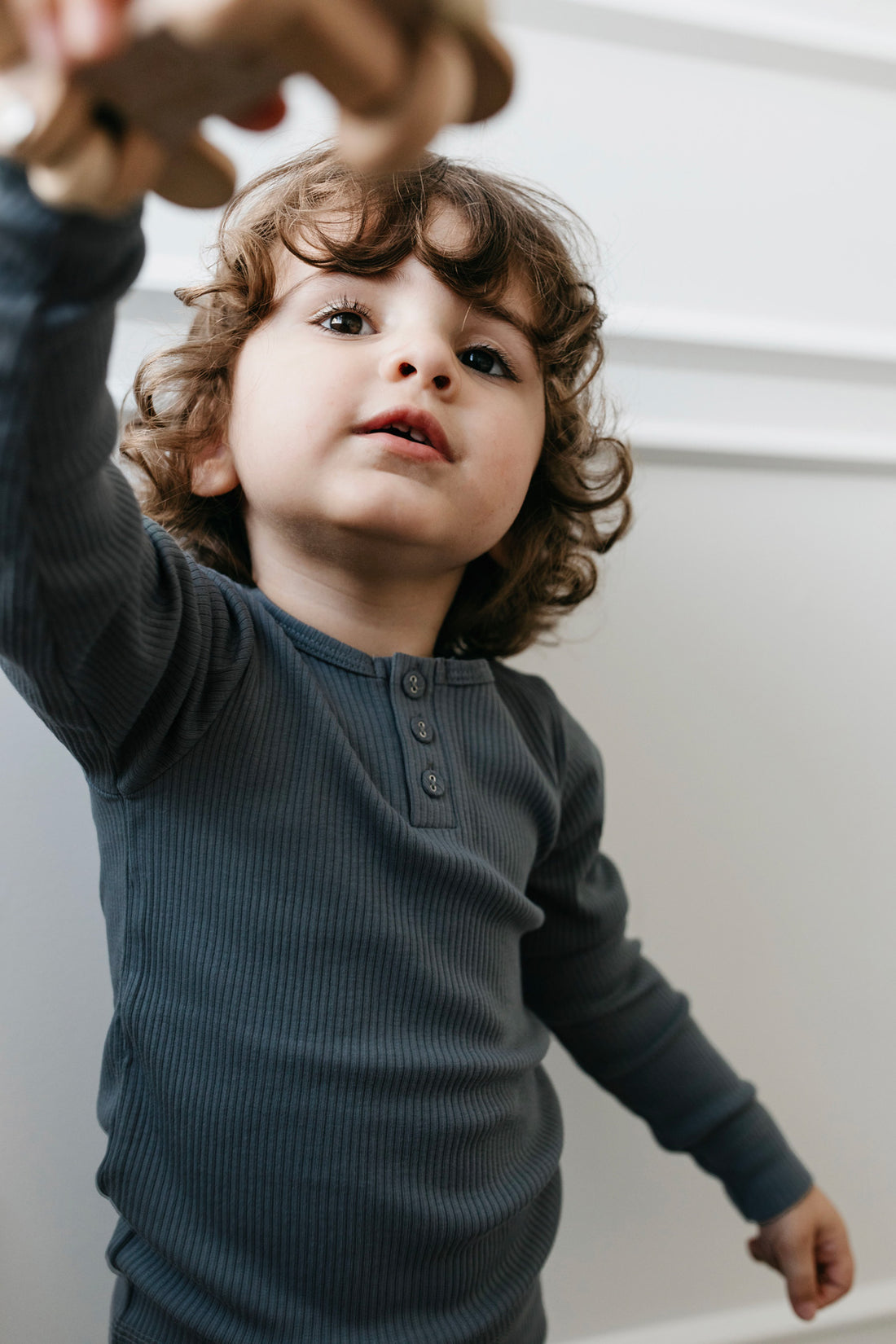 Organic Cotton Modal Long Sleeve Henley - Smoke Childrens Top from Jamie Kay NZ