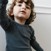 Organic Cotton Modal Long Sleeve Henley - Smoke Childrens Top from Jamie Kay NZ