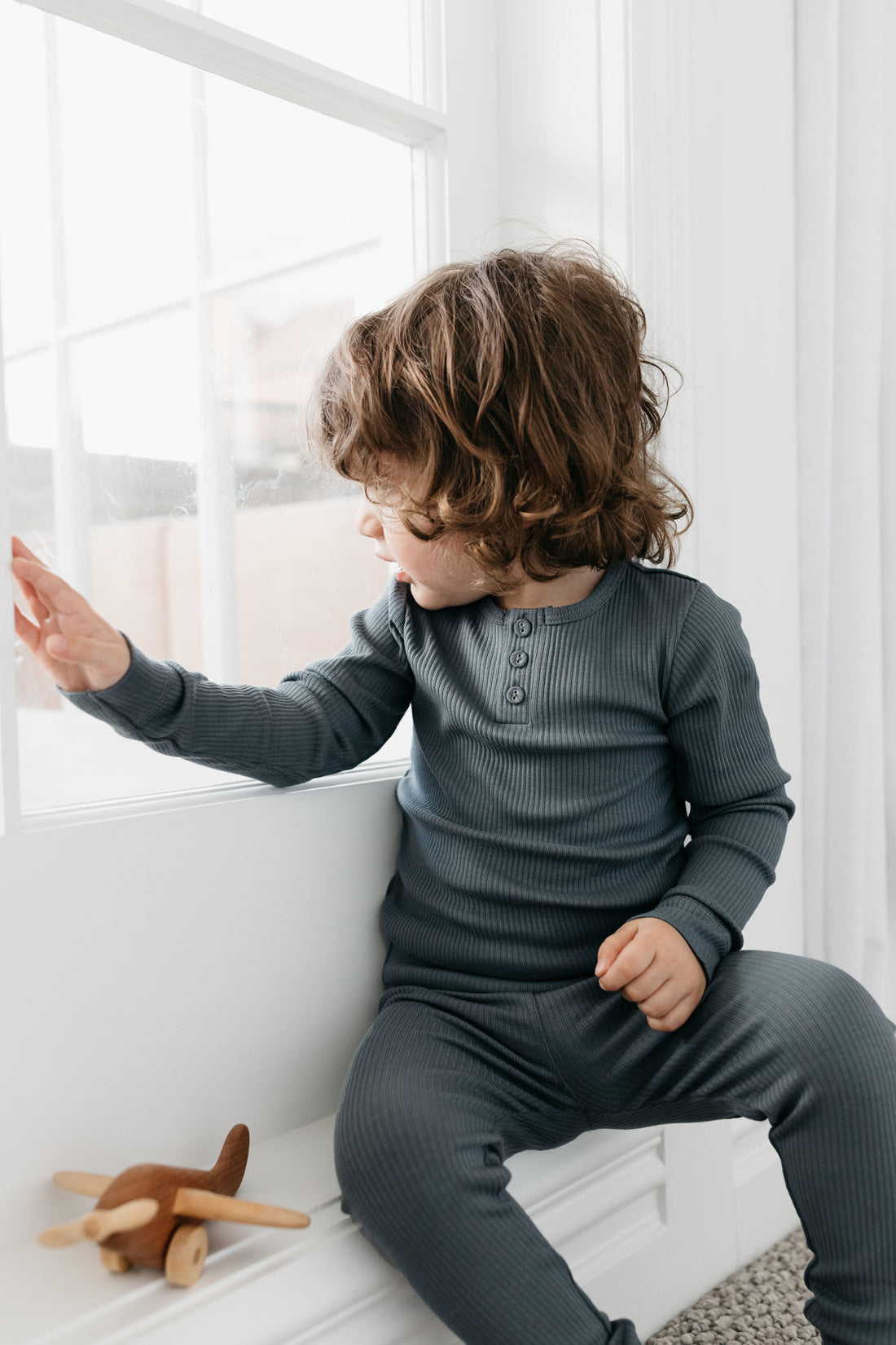 Organic Cotton Modal Long Sleeve Henley - Smoke Childrens Top from Jamie Kay NZ