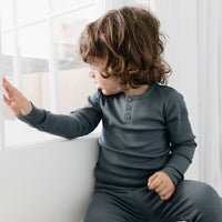 Organic Cotton Modal Long Sleeve Henley - Smoke Childrens Top from Jamie Kay NZ