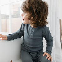 Organic Cotton Modal Long Sleeve Henley - Smoke Childrens Top from Jamie Kay NZ