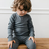 Organic Cotton Modal Long Sleeve Henley - Smoke Childrens Top from Jamie Kay NZ