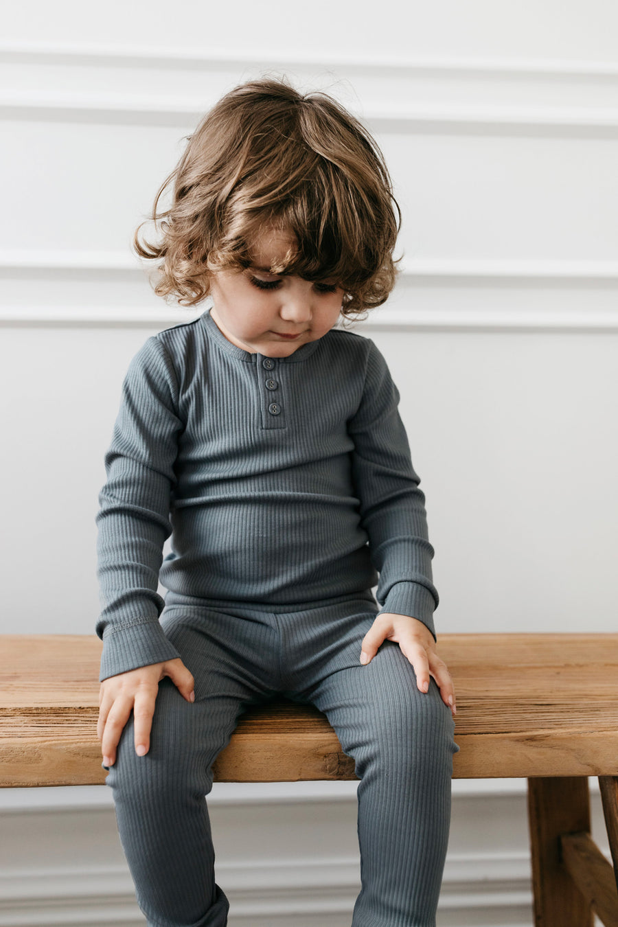 Organic Cotton Modal Long Sleeve Henley - Smoke Childrens Top from Jamie Kay NZ