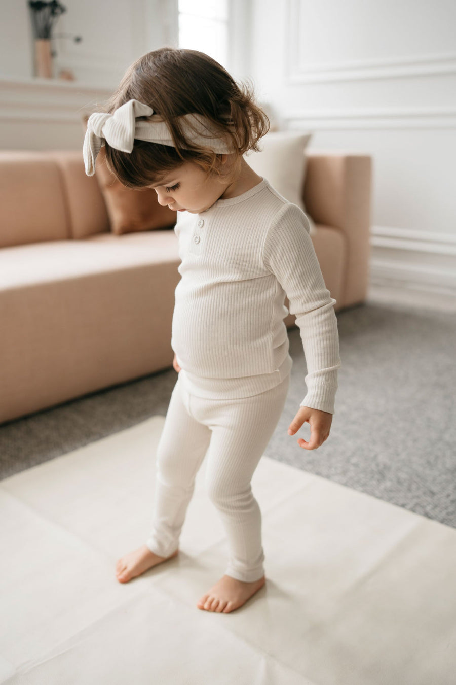 Organic Cotton Modal Long Sleeve Henley - Beech Childrens Top from Jamie Kay NZ