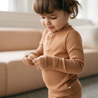 Organic Cotton Modal Long Sleeve Henley - Desert Childrens Top from Jamie Kay NZ