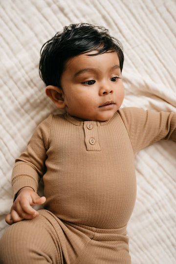 Organic Cotton Modal Long Sleeve Bodysuit - Honeycomb Childrens Bodysuit from Jamie Kay NZ