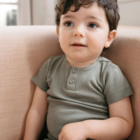 Organic Cotton Modal Darcy Rib Tee Bodysuit - Dill Childrens Bodysuit from Jamie Kay NZ