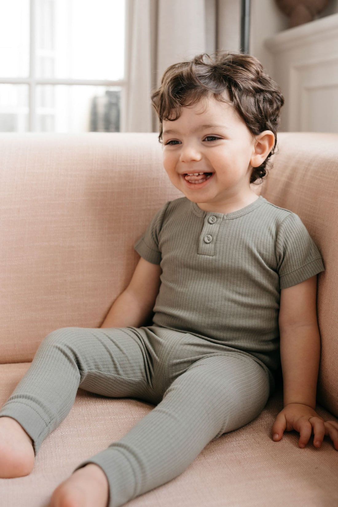 Organic Cotton Modal Darcy Rib Tee Bodysuit - Dill Childrens Bodysuit from Jamie Kay NZ