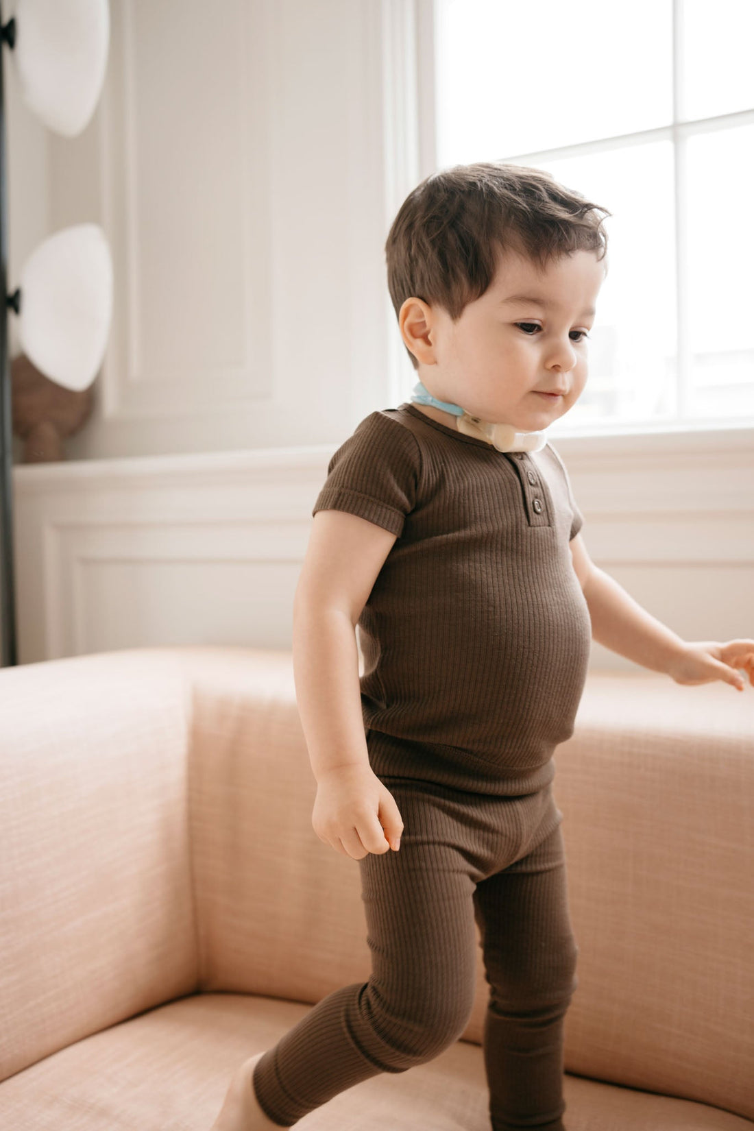 Organic Cotton Modal Henley Tee - Cocoa Childrens Top from Jamie Kay NZ