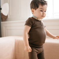 Organic Cotton Modal Henley Tee - Cocoa Childrens Top from Jamie Kay NZ