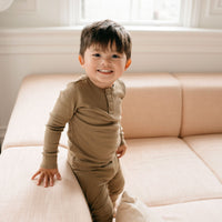 Organic Cotton Modal Long Sleeve Henley - Oak Childrens Top from Jamie Kay NZ