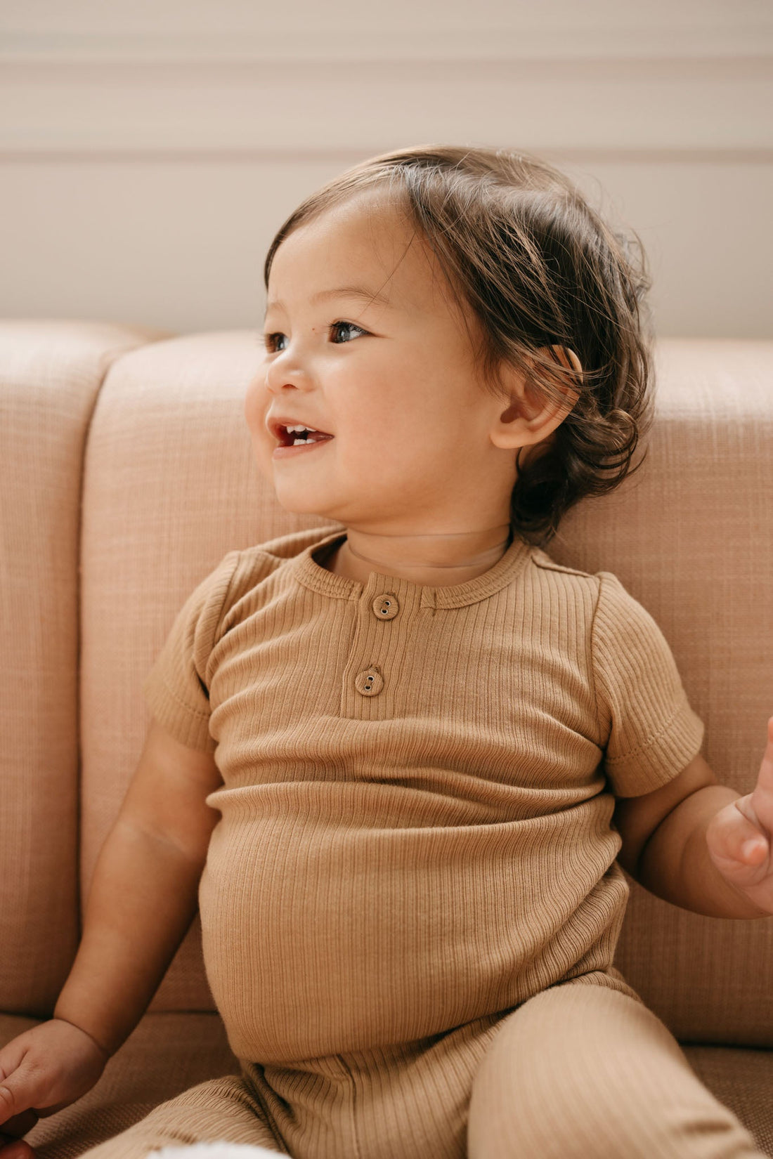 Organic Cotton Modal Darcy Rib Tee Bodysuit - Honeycomb Childrens Bodysuit from Jamie Kay NZ