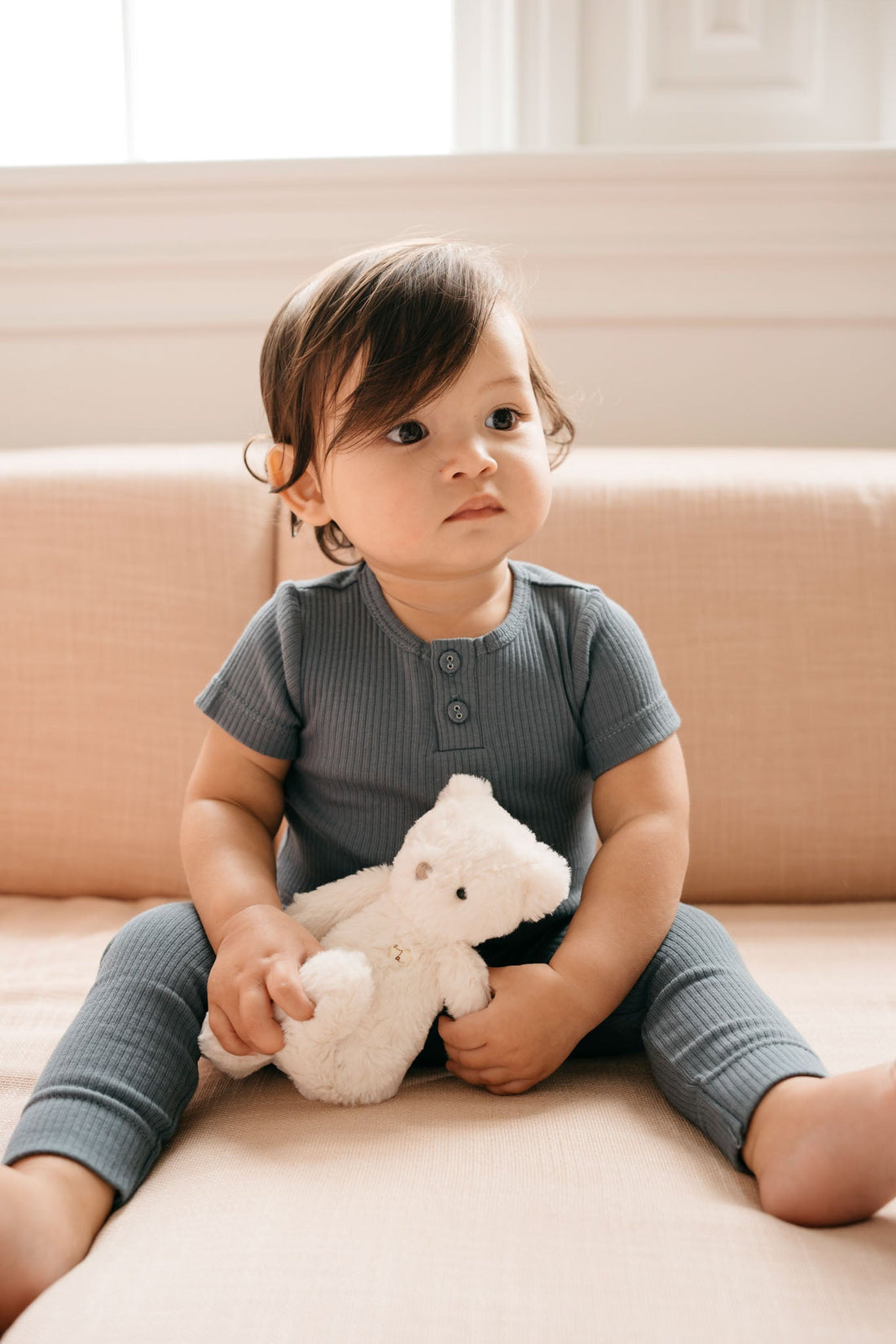 Organic Cotton Modal Darcy Rib Tee Bodysuit - Stormy Night Childrens Bodysuit from Jamie Kay NZ