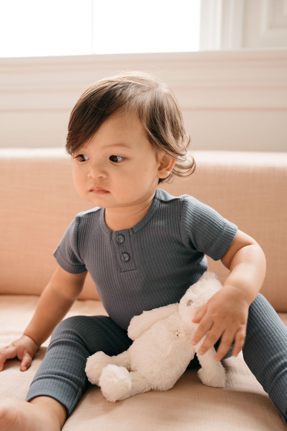 Organic Cotton Modal Darcy Rib Tee Bodysuit - Stormy Night Childrens Bodysuit from Jamie Kay NZ