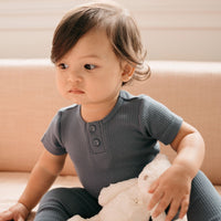 Organic Cotton Modal Darcy Rib Tee Bodysuit - Stormy Night Childrens Bodysuit from Jamie Kay NZ