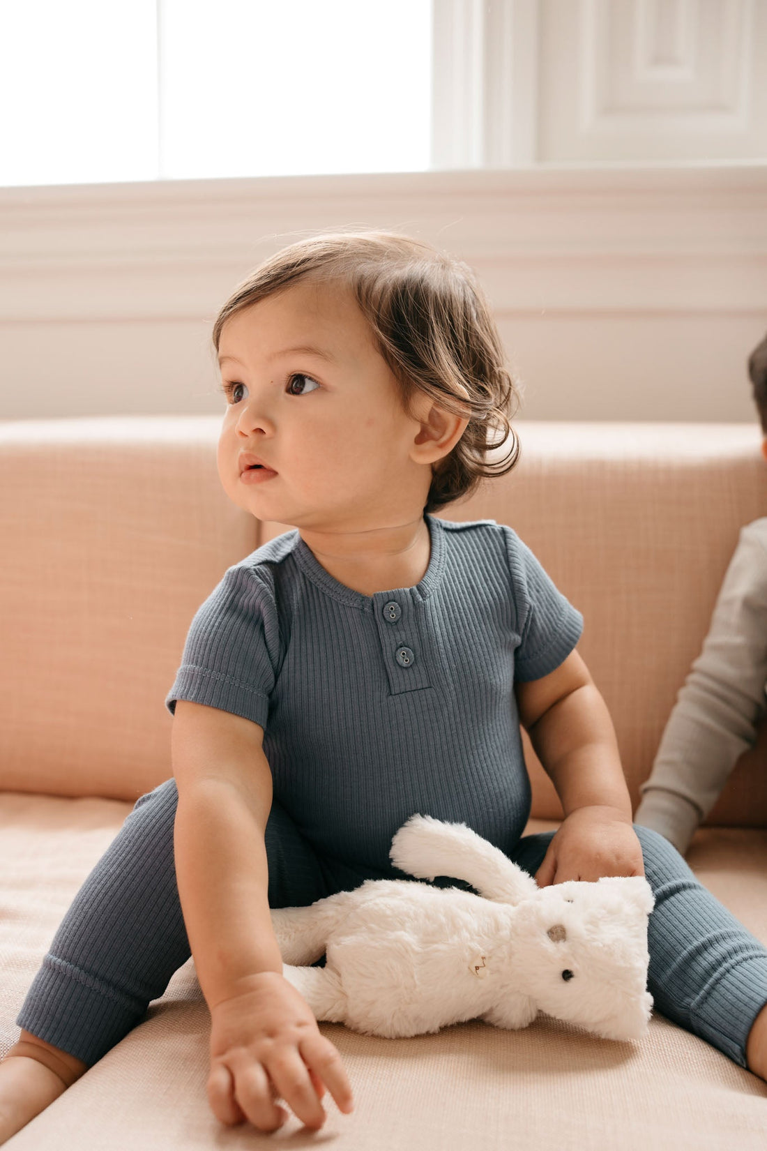 Organic Cotton Modal Darcy Rib Tee Bodysuit - Stormy Night Childrens Bodysuit from Jamie Kay NZ