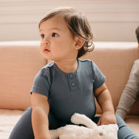 Organic Cotton Modal Darcy Rib Tee Bodysuit - Stormy Night Childrens Bodysuit from Jamie Kay NZ