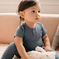 Organic Cotton Modal Darcy Rib Tee Bodysuit - Stormy Night Childrens Bodysuit from Jamie Kay NZ