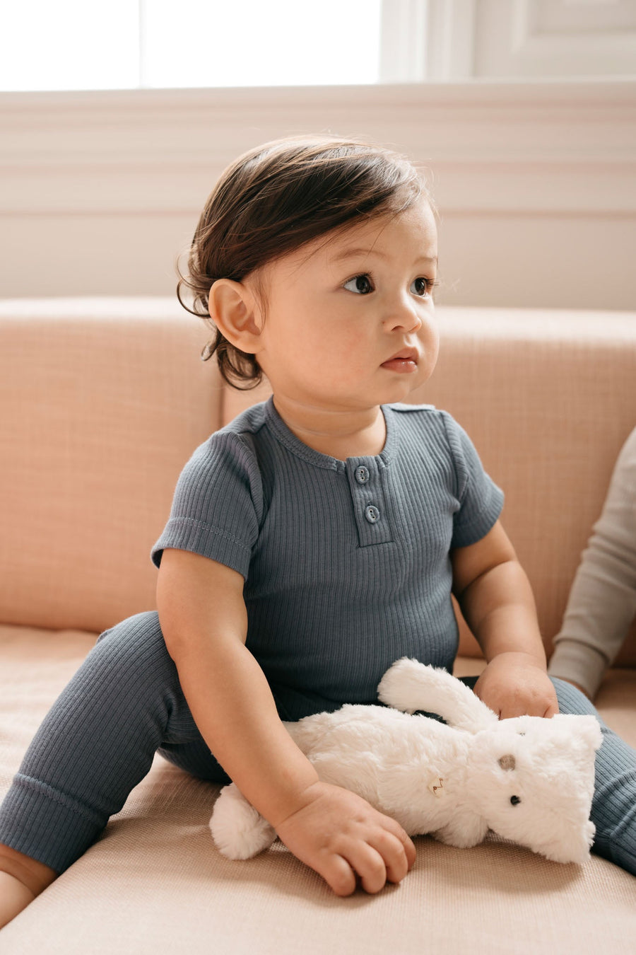 Organic Cotton Modal Darcy Rib Tee Bodysuit - Stormy Night Childrens Bodysuit from Jamie Kay NZ