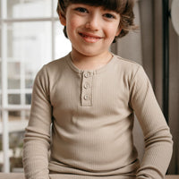 Organic Cotton Modal Long Sleeve Henley - Rye Childrens Top from Jamie Kay NZ