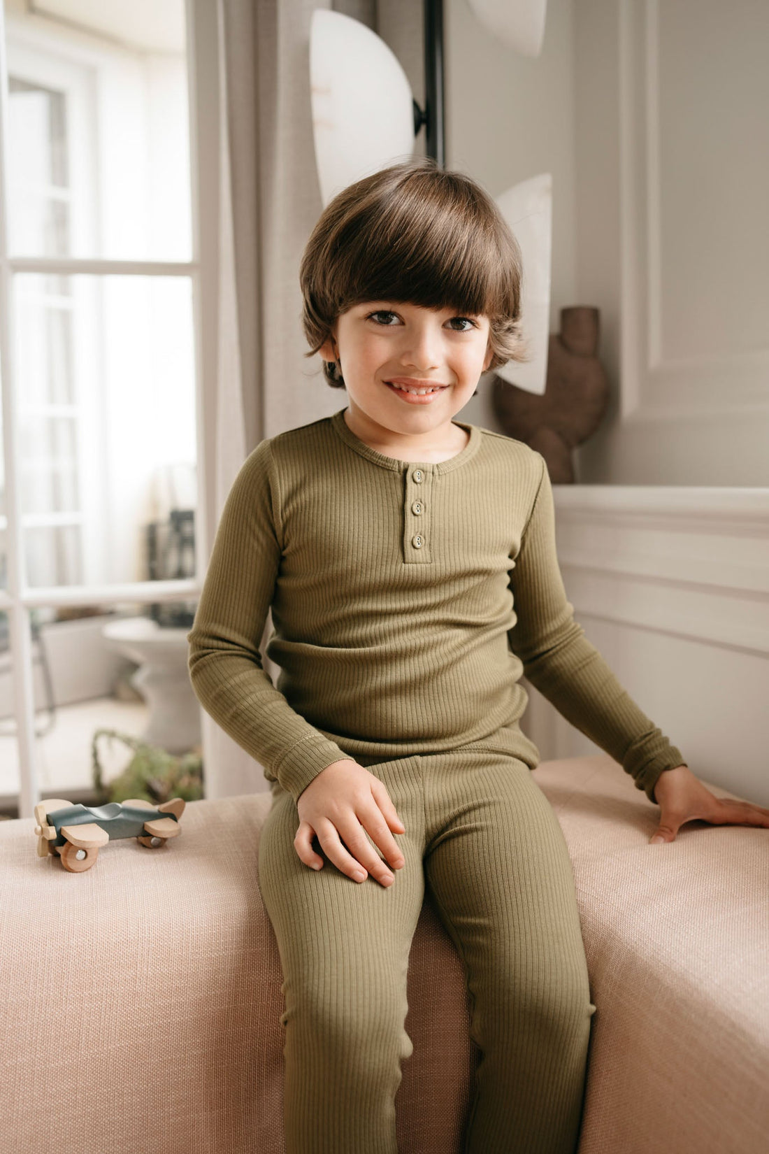 Organic Cotton Modal Long Sleeve Henley - Herb Childrens Top from Jamie Kay NZ
