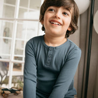 Organic Cotton Modal Long Sleeve Henley - Stormy Night Childrens Top from Jamie Kay NZ