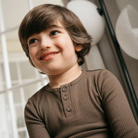 Organic Cotton Modal Long Sleeve Henley - Cocoa Childrens Top from Jamie Kay NZ