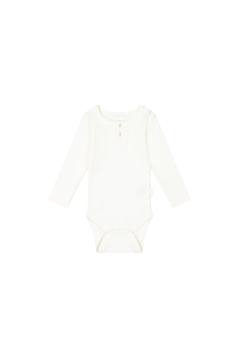 Organic Cotton Fine Rib Long Sleeve Bodysuit - Milk Childrens Bodysuit from Jamie Kay NZ