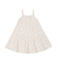 Organic Cotton Fine Rib Matilda Dress - Simple Flowers Egret Childrens Dress from Jamie Kay NZ