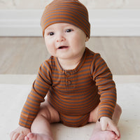 Organic Cotton Modal Long Sleeve Bodysuit - Narrow Stripe Ginger Childrens Bodysuit from Jamie Kay NZ