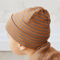 Organic Cotton Modal Lennon Beanie - Narrow Stripe Ginger Childrens Hat from Jamie Kay NZ