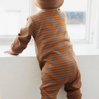Organic Cotton Modal Gracelyn Zip Onepiece - Narrow Stripe Ginger Childrens Onepiece from Jamie Kay NZ