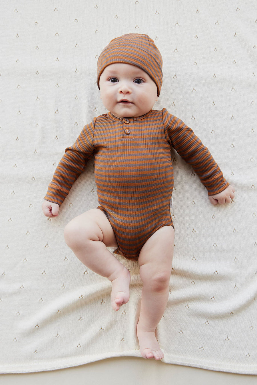 Organic Cotton Modal Long Sleeve Bodysuit - Narrow Stripe Ginger Childrens Bodysuit from Jamie Kay NZ