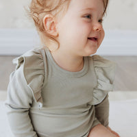 Pima Cotton Fleur Long Sleeve Bodysuit - Sage Childrens Bodysuit from Jamie Kay NZ