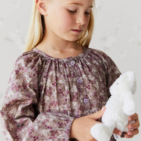 Organic Cotton Heather Blouse - Pansy Floral Fawn Childrens Top from Jamie Kay NZ