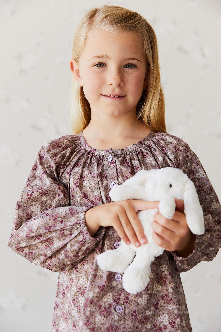 Organic Cotton Heather Blouse - Pansy Floral Fawn Childrens Top from Jamie Kay NZ
