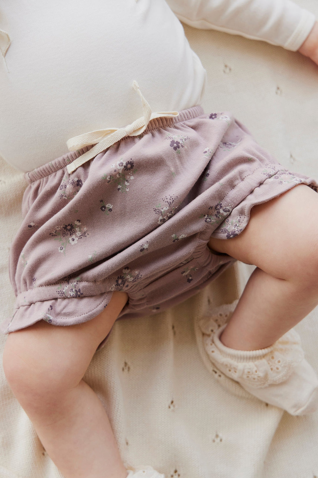Organic Cotton Frill Bloomer - Lauren Floral Fawn Childrens Bloomer from Jamie Kay NZ