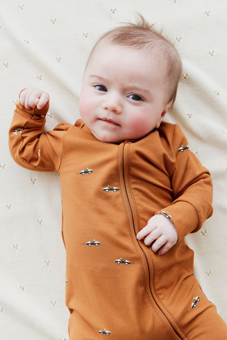 Organic Cotton Modal Reese Zip Onepiece - Zoomie Bears Ginger Childrens Onepiece from Jamie Kay NZ