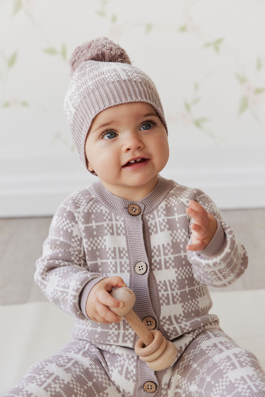Marlo Knitted Onepiece - Marlo Check Jacquard Doe Childrens Onepiece from Jamie Kay NZ