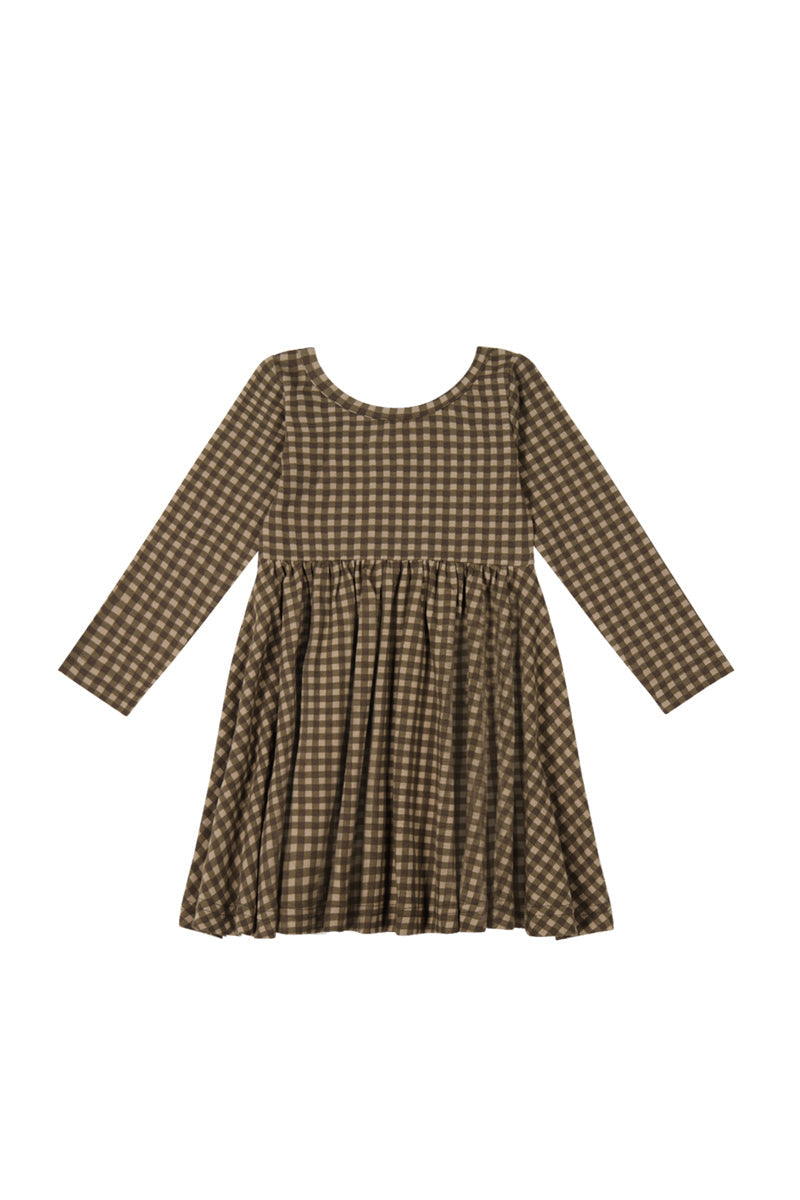 Organic Cotton Tallulah Dress - Gingham Shiitake Childrens Dress from Jamie Kay NZ
