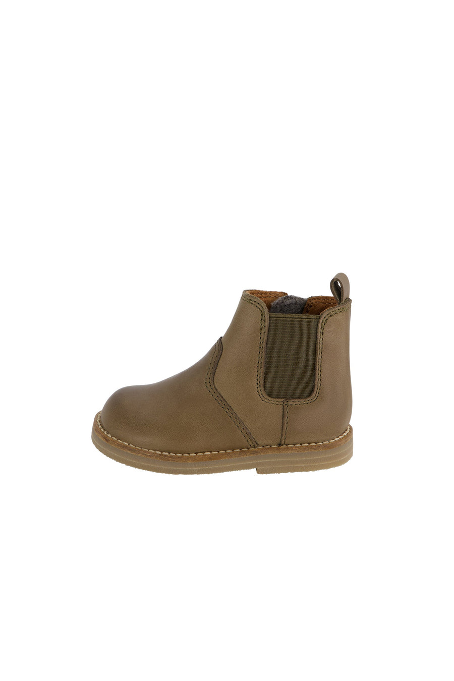 Leather Boot with Elastic Side - Olive