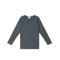 Organic Cotton Modal Long Sleeve Henley - Smoke Childrens Top from Jamie Kay NZ