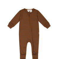 Organic Cotton Modal Gracelyn Zip Onepiece - Narrow Stripe Ginger Childrens Onepiece from Jamie Kay NZ