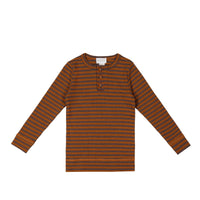 Organic Cotton Modal Long Sleeve Henley - Narrow Stripe Ginger Childrens Top from Jamie Kay NZ
