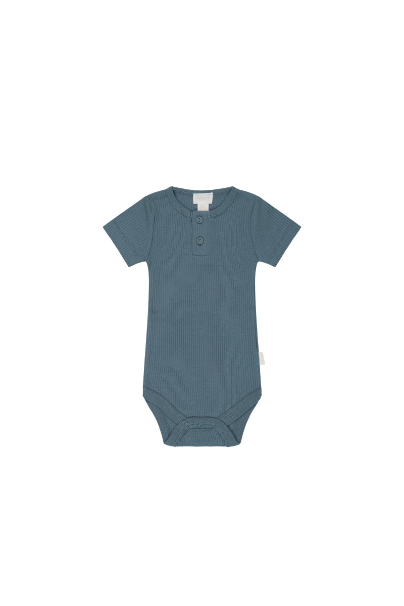 Organic Cotton Modal Darcy Rib Tee Bodysuit - Stormy Night Childrens Bodysuit from Jamie Kay NZ